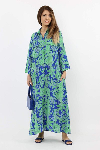 Ritnice Prive Γυναικείο Live Green 100% Viscose Maxi Μήκος Καλοκαιρινό Μακρύ Φόρεμα Τσέπης