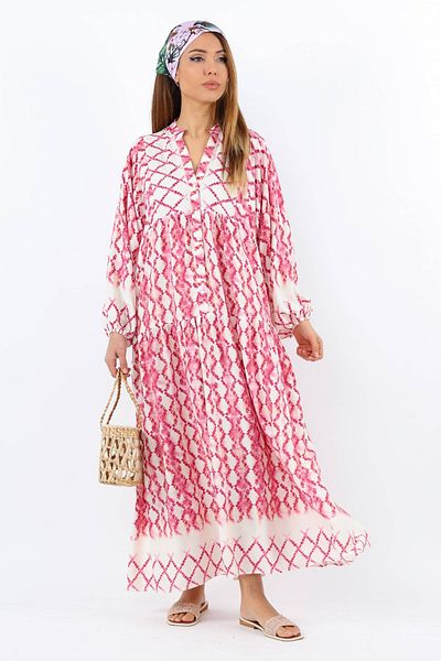 Ritnice Prive Women's Soft Pink 100% Viscose Maxi Length Balloon Sleeve Long Summer Dress