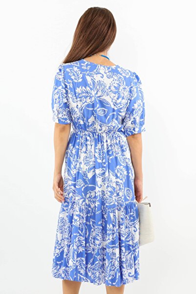 Ritnice Rochie Midi Cruise Albastra din Viscoza - Talie Elastica