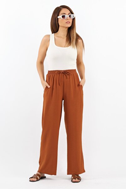 Ritnice Γυναικείο παντελόνι Ayrobin με τσέπες χαλαρωμένο καφέ ελαστικό στη μέση