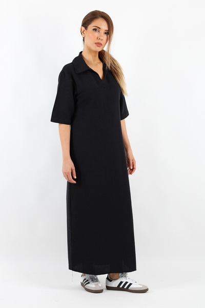 Ritnice Βασικό μαύρο γυναικείο φόρεμα με λαιμόκοψη Polo