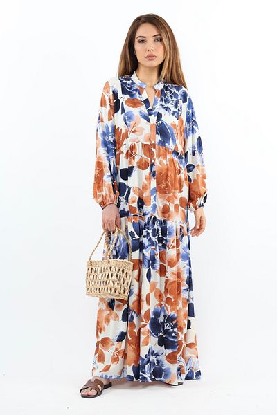 Ritnice Prive Women's - Roses Blue Cinnamon 100% Viscose Maxi Dress