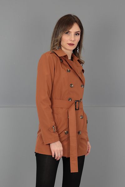 ÖNDER ÖZSOY Tan Colored Short Bondit Trench Coat