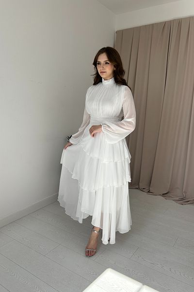 HELİS BUTİK Rochie din șifon - albă, cu jug și detaliu drapat