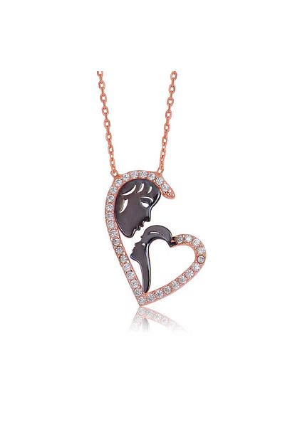 ECOME 925 Sterling Silver Heart Mother Child Necklace