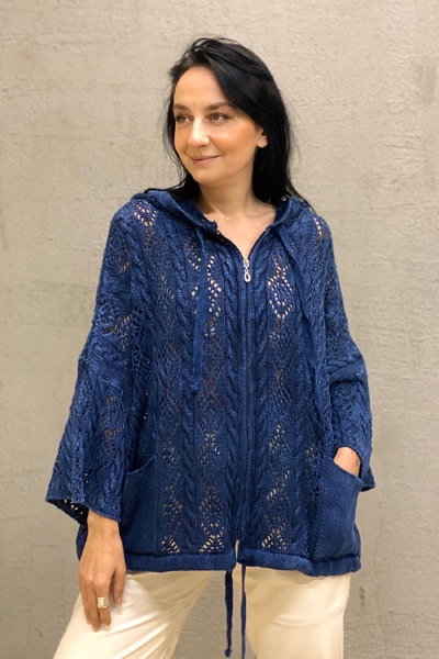 sahnemoda Cardigan ajurat cu fermoar cu glugă