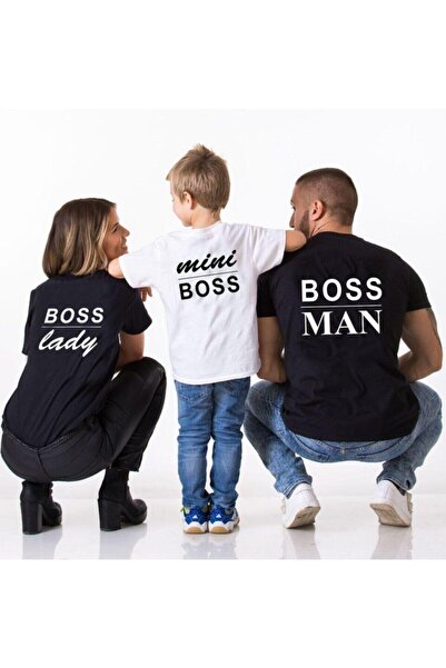 HediyeMania Yeni Sezon Aile Kombini 3lü Pamuklu Aile Tişört Seti The Boss The...