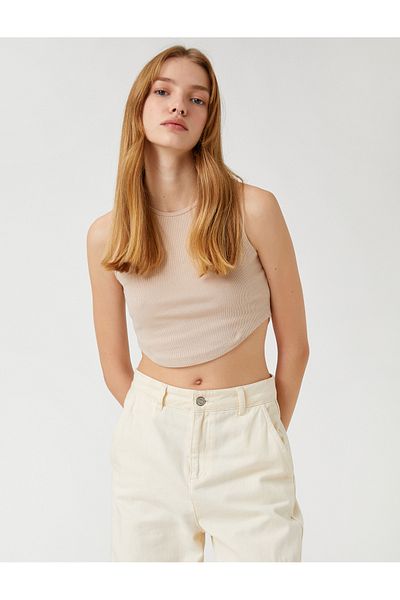 Koton Crop Athlete Crew Neck Ribbed Asymmetrical Cut