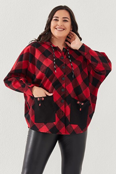 Lady Majestic Plaid Hooded Plus Size Women's Poncho with Pockets