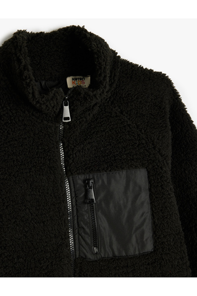 Koton Peluş Ceket Fermuarlı Dik Yaka Cepli Paraşüt Kumaş Detaylı