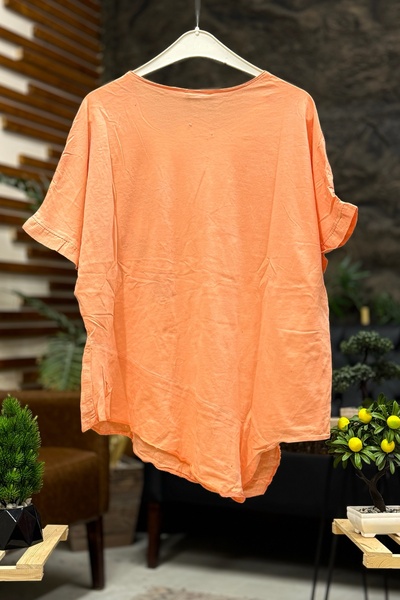 sahnemoda Asymmetrical Linen Blouse - Star Sequin, Short Sleeve