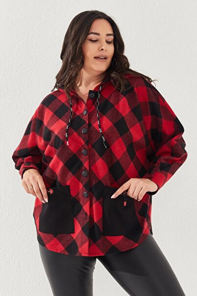Lady Majestic Plaid Hooded Plus Size Women's Poncho with Pockets