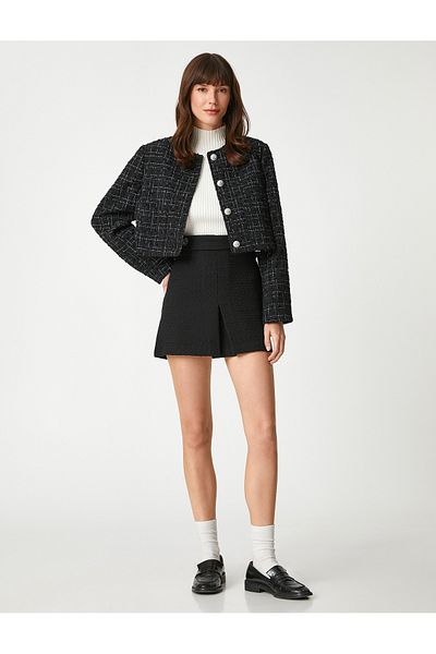 Koton Fustă mini din tweed cu detaliu din piatra