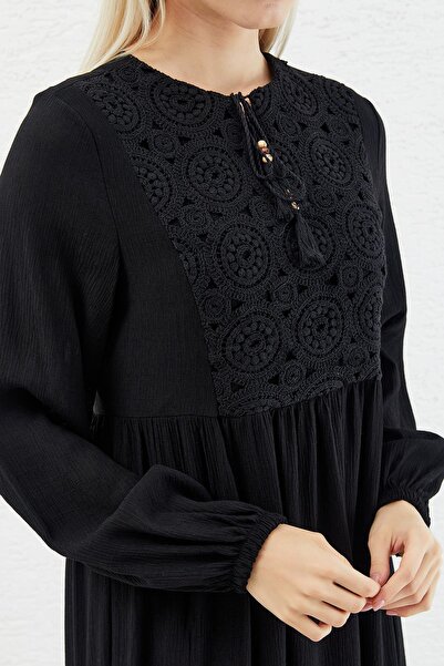 MODAJİN Dadali Lace Front Tassel Dress Black
