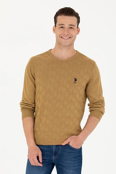 U.S. Polo Assn. Men's Light Khaki Basic Sweater 50269001 -Vr183