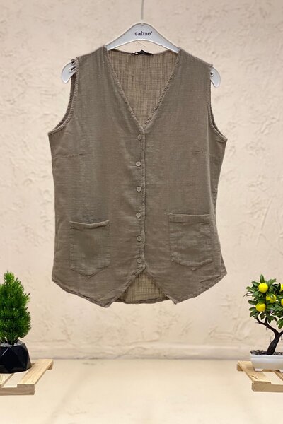sahnemoda Λινό γιλέκο με λαιμόκοψη V - Σχέδιο με κουμπιά