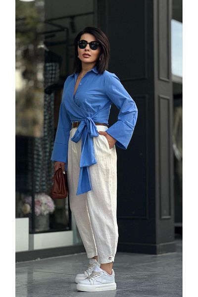 Oslove Ecru 100% Raw Linen Buttoned Trousers