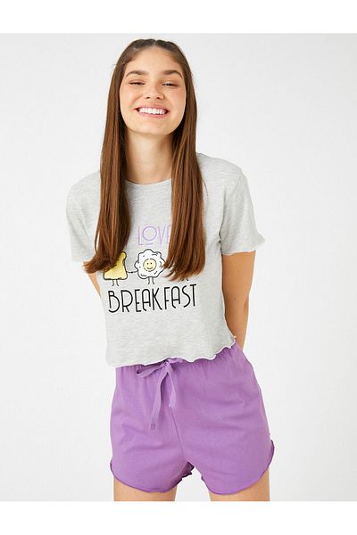 Koton Set pijama pantaloni scurti cu mânecă scurtă imprimată