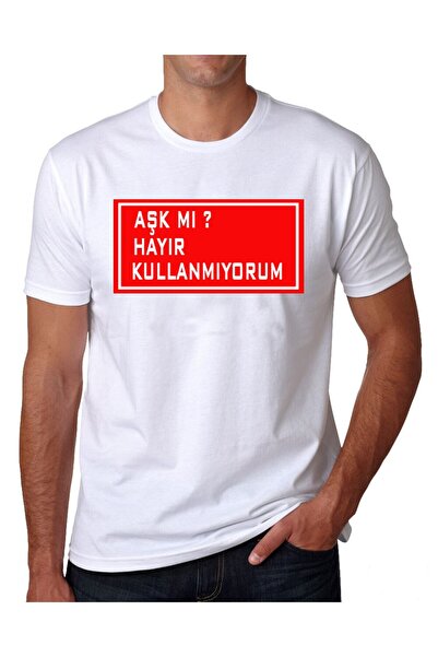 gold fotoğrafçılık تي شيرت رجالي باللون الأبيض Love Is No I Don't Use