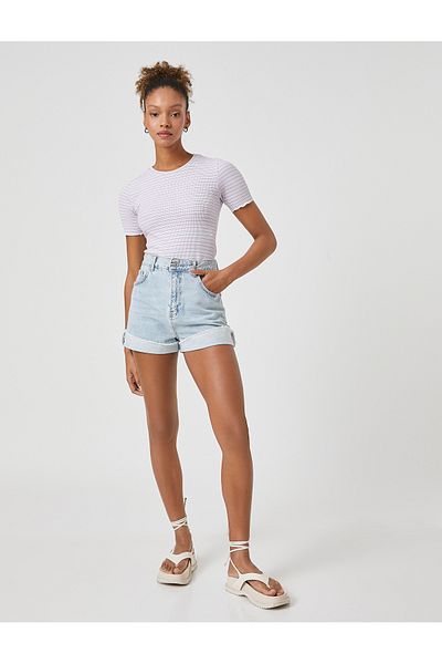 Koton Tričko Crop s texturou, výstřih s krátkým rukávem, směs viskózy