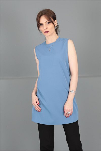 ÖNDER ÖZSOY O-Neck Sleeveless Blouse-Sea