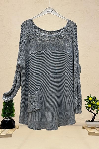 sahnemoda Pulover oversize din bumbac - un singur buzunar, pulover pe umeri