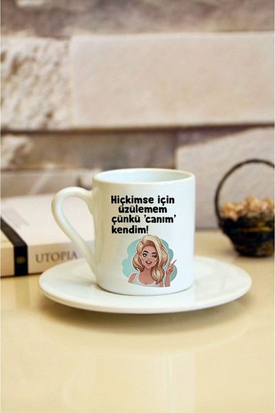 Kumbara Hediyelik I Can't Feel Sad for Nobody Printed White Turkish Coffee Cup