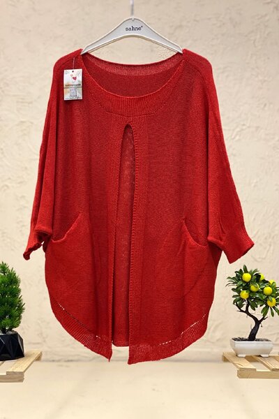 sahnemoda Bluză largi mercerizată cu buzunar frontal deschis