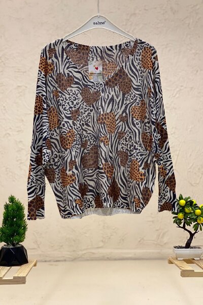 sahnemoda Блуза з візерунком, V-подібним вирізом та довгими рукавами, мерсери...