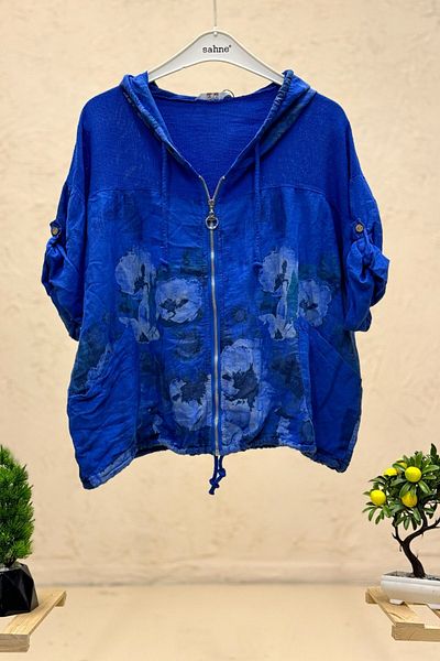 sahnemoda Jachetă importată cu glugă și fermoar - model floral
