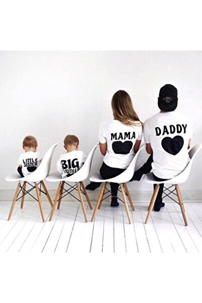 HediyeciAmca Kalp Baskılı 4lü Aile Boyu Tişört Pamuklu Aile Kombini Tshirtler Ingilizce Ve Türkçe Seçenekli