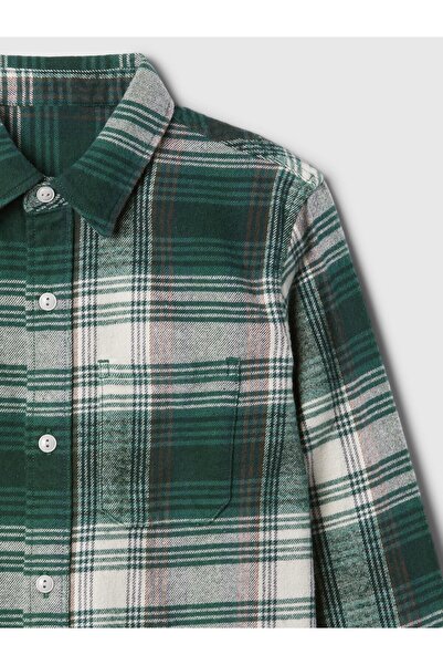GAP Erkek Çocuk Yeşil %100 Organik Pamuk Ekose Desenli Flannel Gömlek