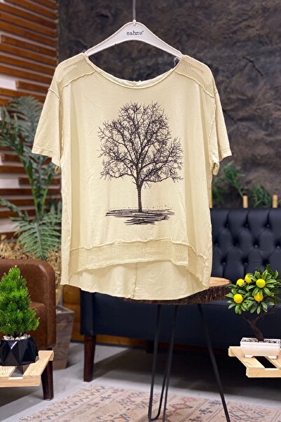 sahnemoda Μπλουζάκι με κοντό μανίκι με στάμπα από βαμβακερό χτενισμένο