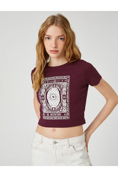 Koton Kurzärmliges T-Shirt aus Baumwolle mit Rundhalsausschnitt, bedruckt