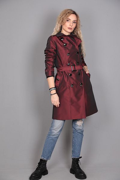 ÖNDER ÖZSOY Classic Taffeta Trench-Burgundy