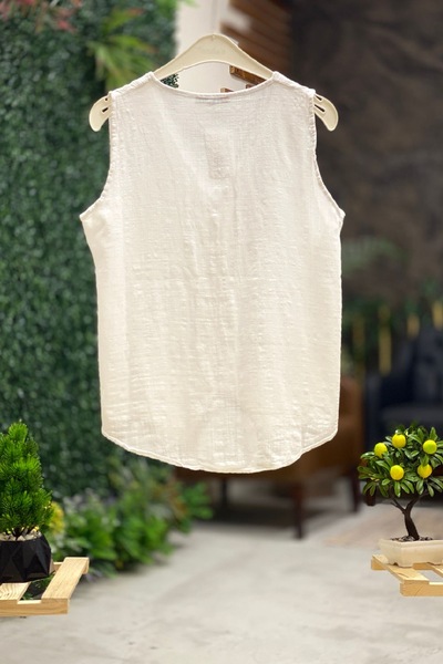 sahnemoda Λινό γιλέκο με λαιμόκοψη V - Σχέδιο με κουμπιά