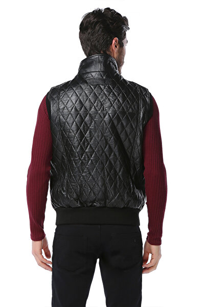 Dericlub Alicante Men's Quilted Zippered Genuine Leather Vest Black