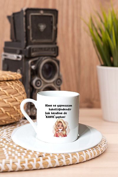 gold fotoğrafçılık Look I Made Coffee with Myself Printed White Turkish Coffee Cup