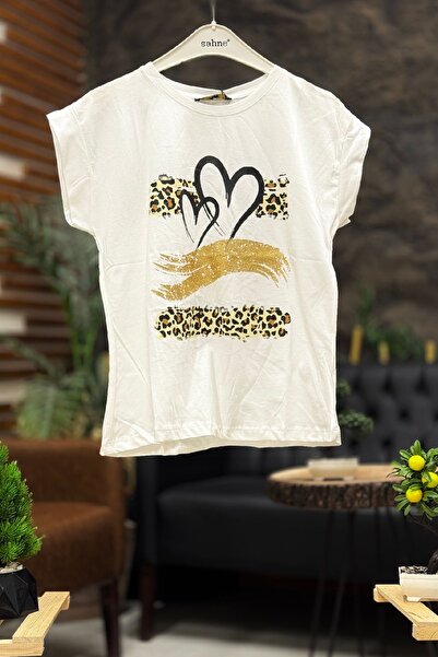 sahnemoda Zlatne boje Sa leopard printom kratki rukav T-shirt