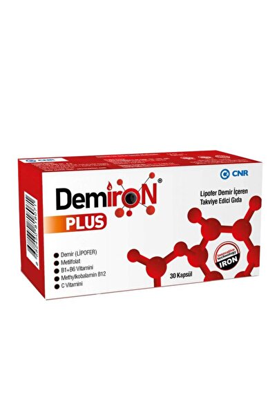 DEMİRON PLUS حمض الفوليك الحديدي المغلف بشكل دقيق فيتامين ب12 د3 (30 كبسولة)