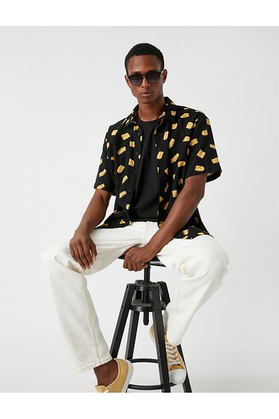 Koton Short Sleeve Shirt Classic Collar Cotton Printed
