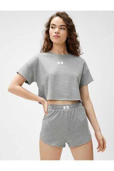 Koton Modal Short Sleeve Pajama Top Crew Neck Label Detailed