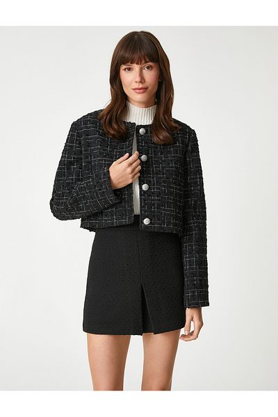 Koton Fustă mini din tweed cu detaliu din piatra