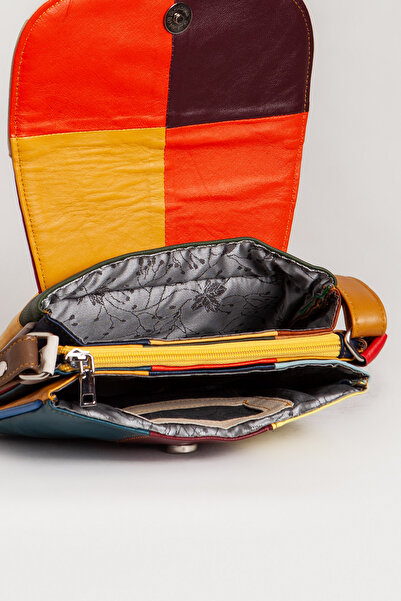 Dericlub 2034s Model Genuine Leather Women's Crossbody Bag - Turquoise/Red