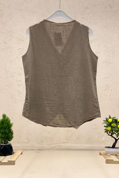 sahnemoda Λινό γιλέκο με λαιμόκοψη V - Σχέδιο με κουμπιά