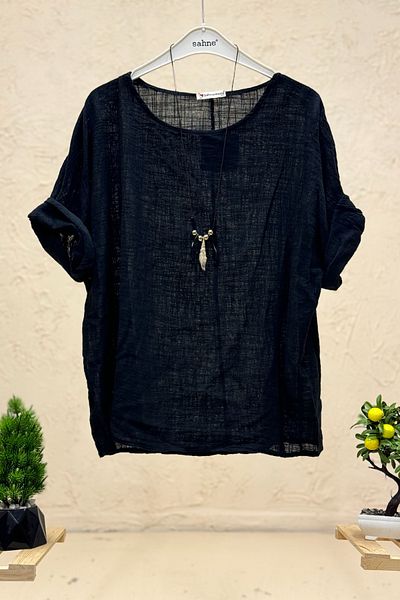 sahnemoda Bluză italiană de in - cu colier și mânecă scurtă