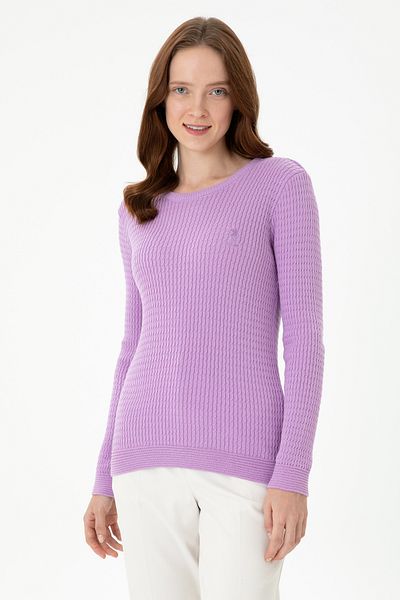 U.S. Polo Assn. Pulover de bază liliac cu gât crew pentru femei 50269013 -vr034