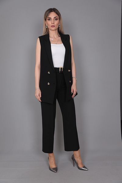 ÖNDER ÖZSOY Midi Size Classic Vest & Short Wide Leg Trousers-black