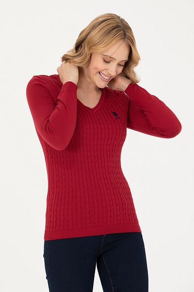 U.S. Polo Assn. Women's Red V-Neck Basic Sweater 50269017 -Vr030