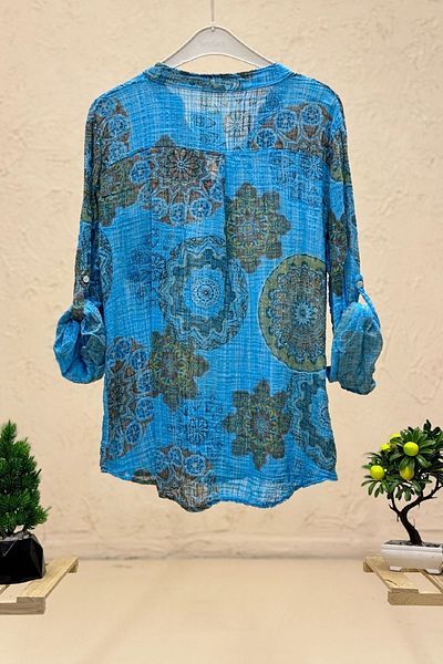 sahnemoda Cămașă de in cu guler judecător - Mandala și model de flori